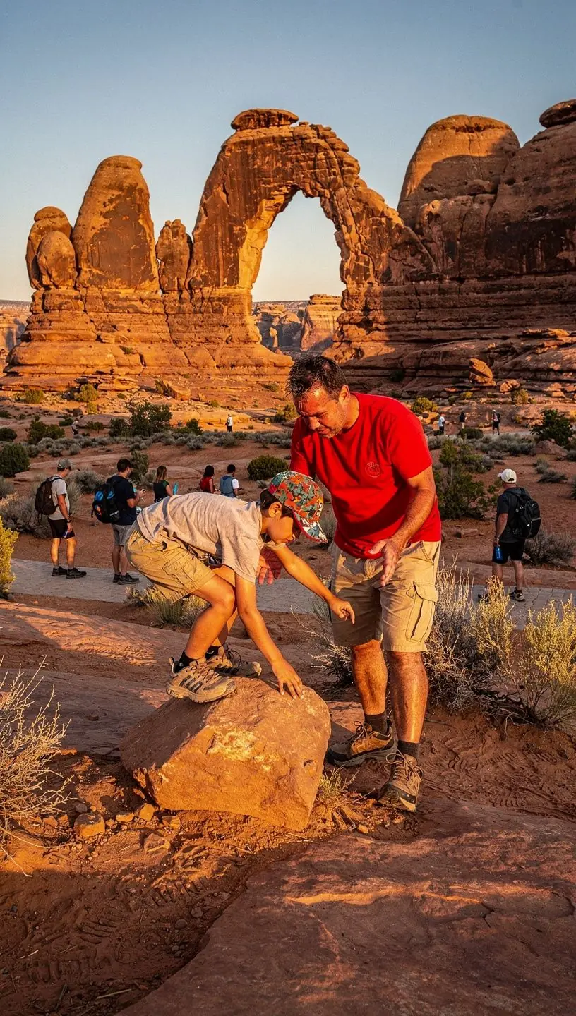 Заброшенная тропа с каменными арками, освещенными солнечными лучами.